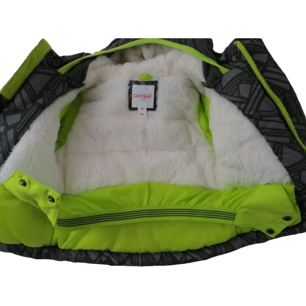 Cat‎ & Jack Toddler Boys Hooded Puffer Jacket Grey Lime Green Geometric 12M